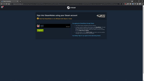 Screenshot showing the Sign In With Steam page
